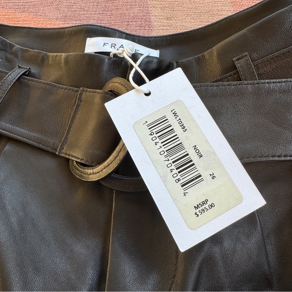 NWT FRAME Black Lamb Leather Paperbag Belted Shorts MSRP $595 - Picture 4 of 8